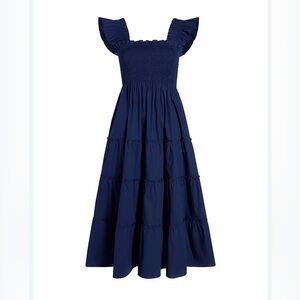 Kourt Ellie nap Smocked Tiered ruffle fairy whimsy Midi Dress in Navy small